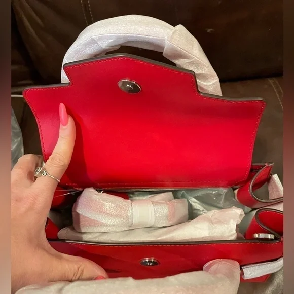 Michael Kors Vegan Leather Carmen Red Satchel w/Crossbody strap NWT.